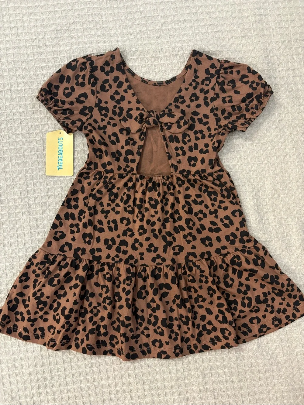 The Reborns Girls Brown Leopard Print Tiered Casual Dress